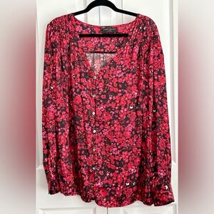 Lane Bryant Blouse, Red and Pink Floral , size 26/28